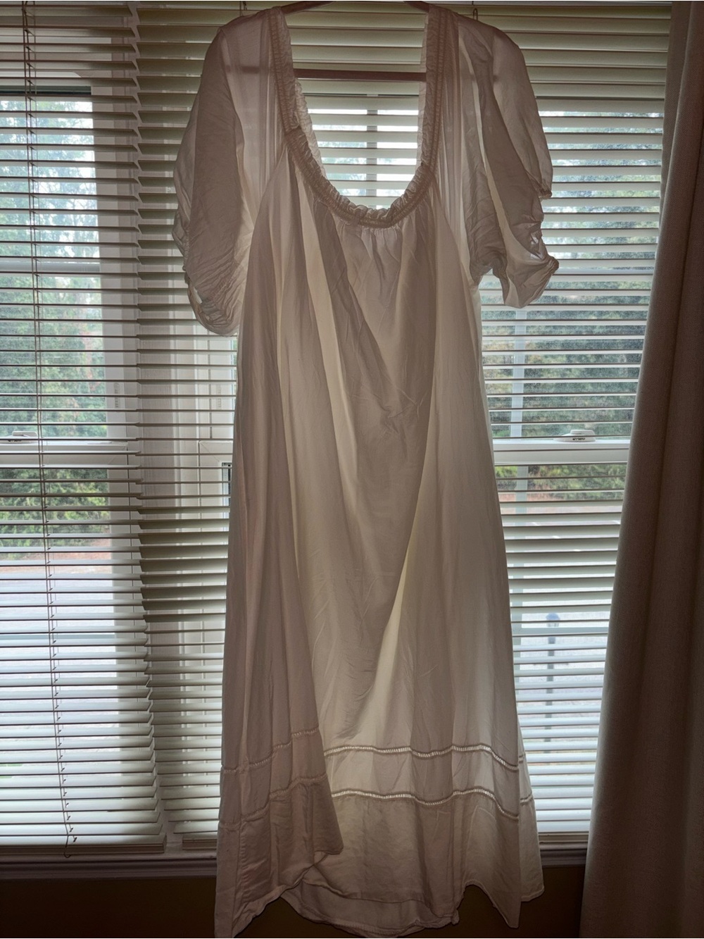 Anthropologie Cream Midi Nightdress with Puff Sleeves